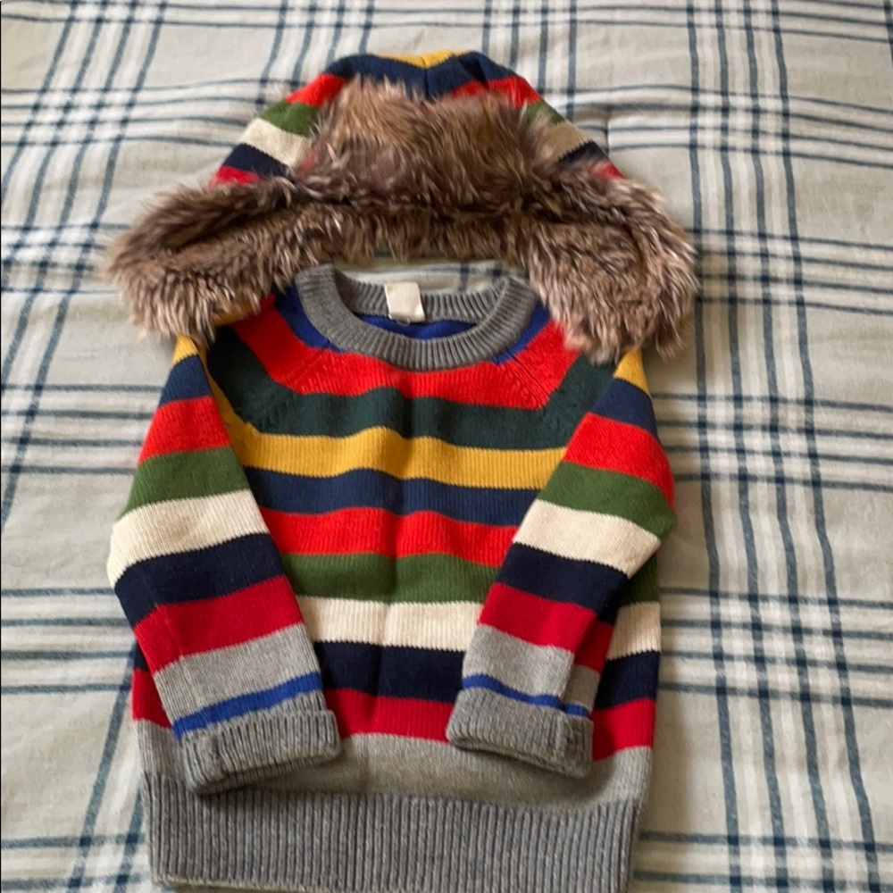 Toddler Boy Sweater. Multi-Color With Matching hat